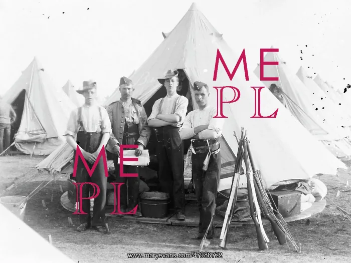 : Group of four soldiers at a training camp : Group of four soldiers at a training camp