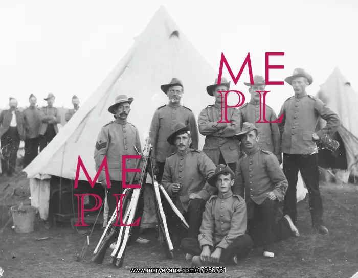 : Group of eight soldiers at a training camp : Group of eight soldiers at a training camp