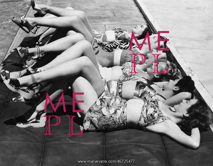 : Group of women relaxing in a row together : Group of women relaxing in a row together