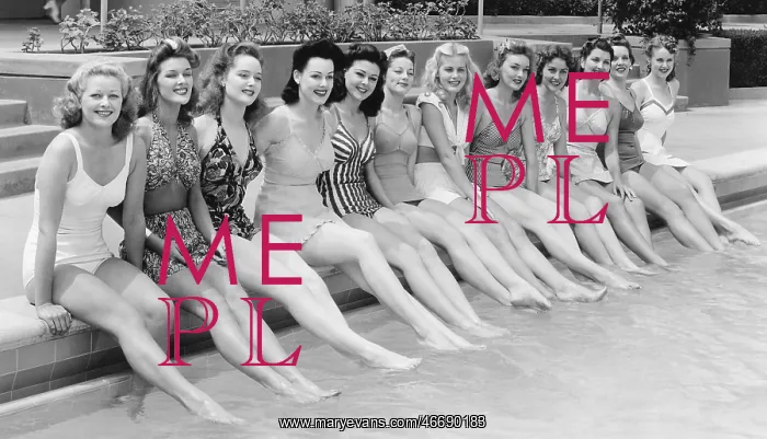 : Group of women sitting in a row at the pool side : Group of women sitting in a row at the pool side