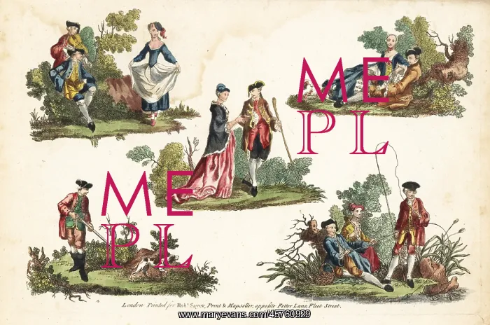 : Groups of 18th century figures in rustic pastimes : Groups of 18th century figures in rustic pastimes