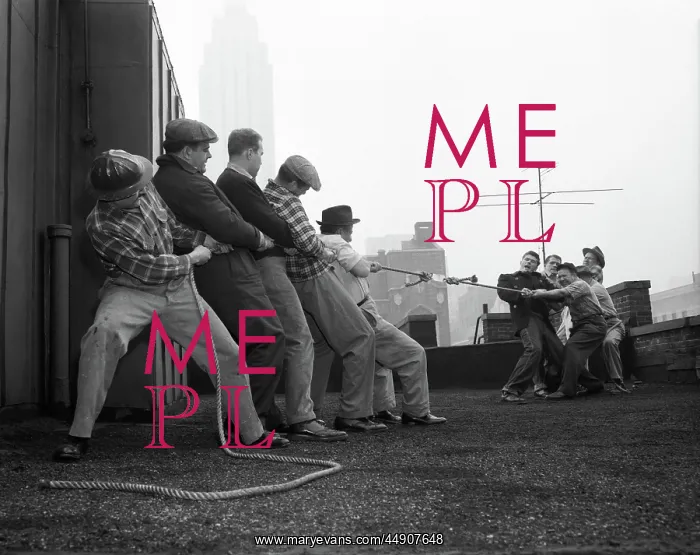 : Two Groups of Five Men Each Pulling on Tug-Of-War Rope : Two Groups of Five Men Each Pulling on Tug-Of-War Rope