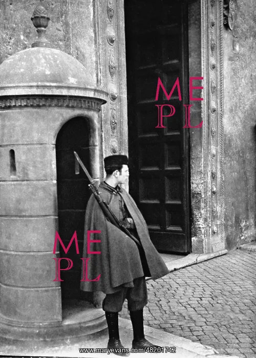 : Guard in front of the Palazzo Venezia in Rome, 1931 : Guard in front of the Palazzo Venezia in Rome, 1931