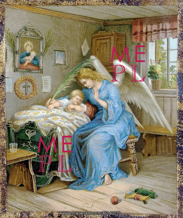 : Guardian angel with sleeping child : Guardian angel with sleeping child