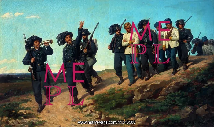 : Guards leading prisoners, painted by : Guards leading prisoners, painted by