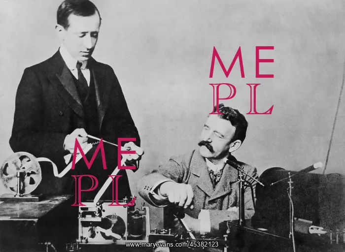 : Guglielmo Marconi examining the first wireless : Guglielmo Marconi examining the first wireless