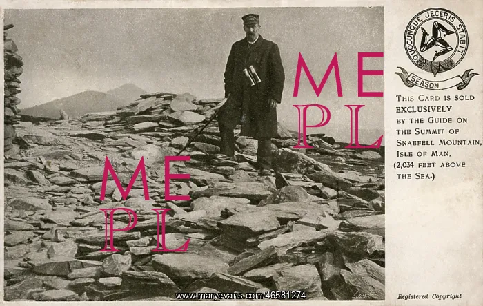 : Guide at the summit of Snaefell Mountain, Isle of Man : Guide at the summit of Snaefell Mountain, Isle of Man