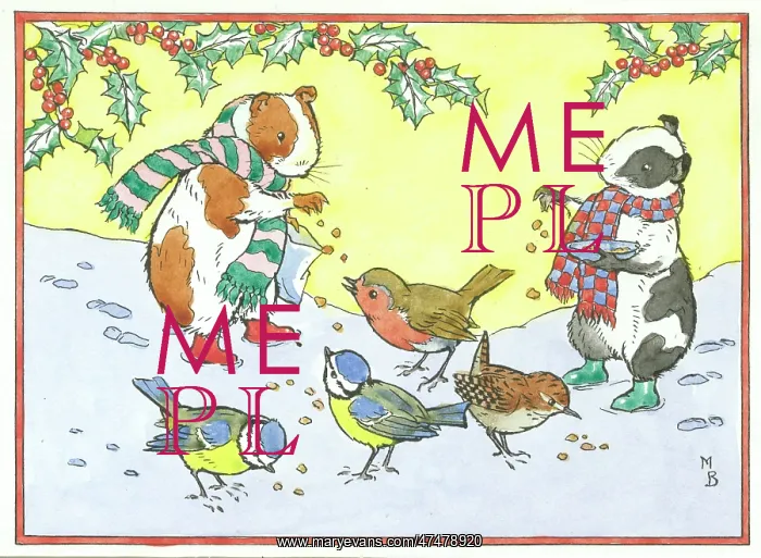 : Two guinea pigs feeding bread to birds : Two guinea pigs feeding bread to birds