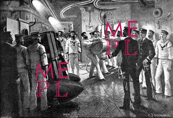 : Gun Drill on board a British battleship, c.1896 : Gun Drill on board a British battleship, c.1896
