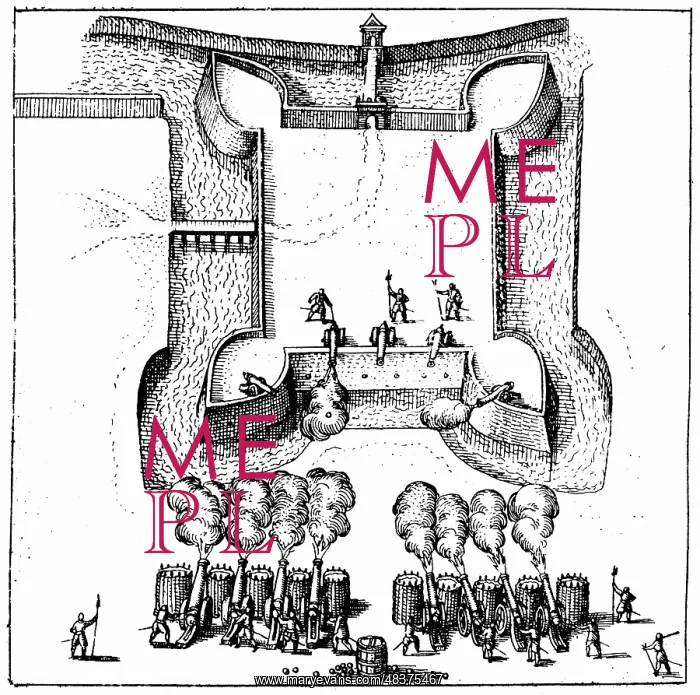 : Gunners laying siege to a moated and fortified : Gunners laying siege to a moated and fortified