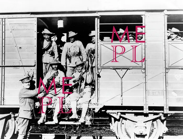 : Gurkhas arriving by troop train, Western Front, WW1 : Gurkhas arriving by troop train, Western Front, WW1
