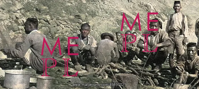 : Gurkhas cooking a camp meal 1914 : Gurkhas cooking a camp meal 1914