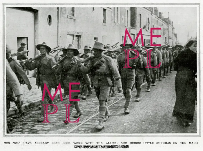 : Gurkhas march through a French town : Gurkhas march through a French town