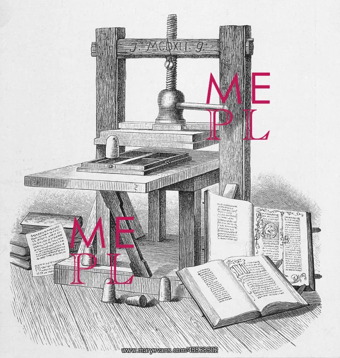 : Gutenberg's press, with books : Gutenberg's press, with books