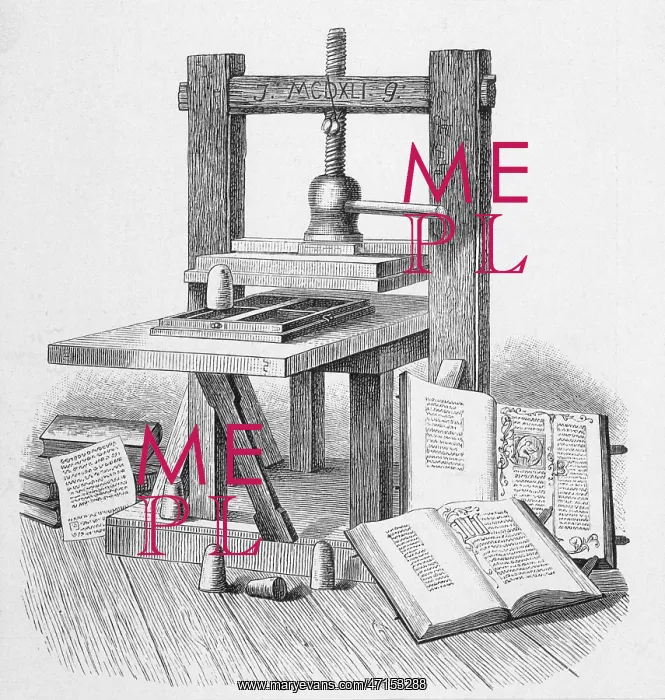 : Gutenberg's press, with books : Gutenberg's press, with books