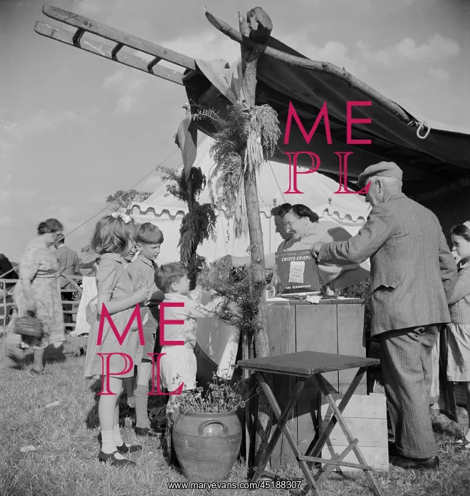 : Gymkhana. A group of children waiting at a refreshments stall at a gymkhana : Gymkhana. A group of children waiting at a refreshments stall at a gymkhana