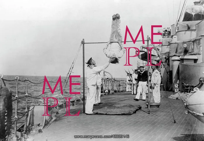 : Gymnastics exercise on board of a German warship : Gymnastics exercise on board of a German warship