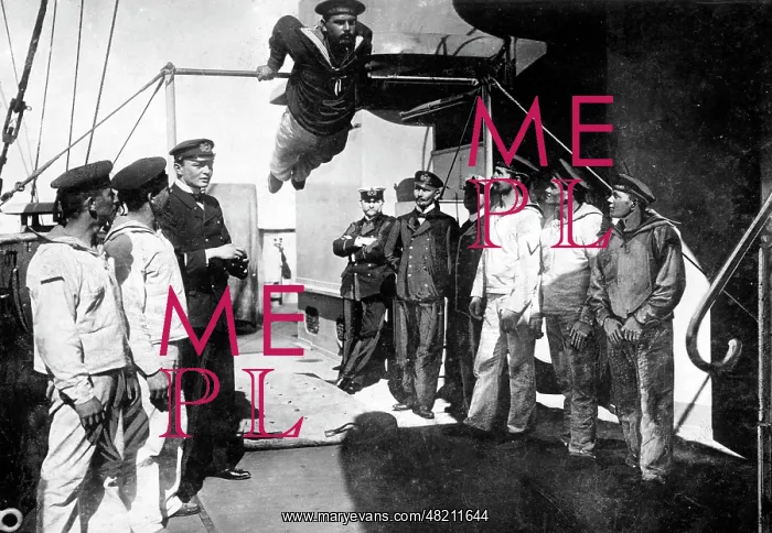 : Gymnastics lesson on a German warship, 1916 : Gymnastics lesson on a German warship, 1916