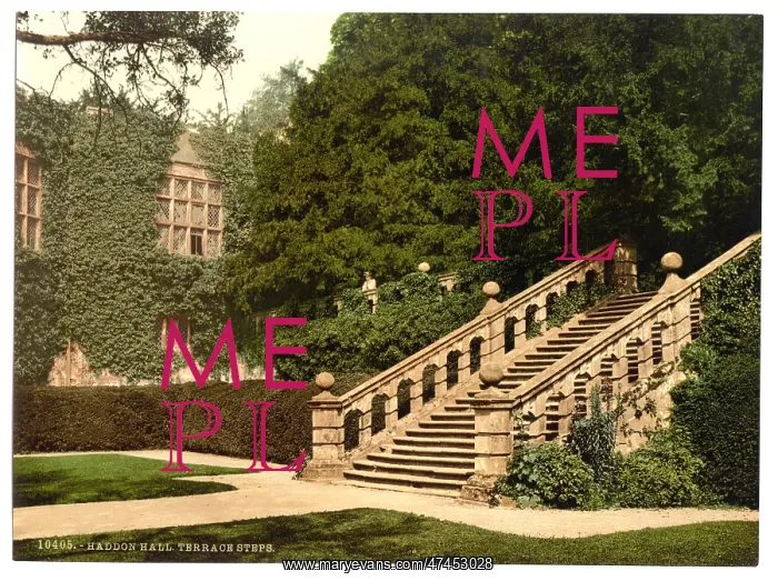: Haddon Hall, the terrace steps, Derbyshire, England : Haddon Hall, the terrace steps, Derbyshire, England