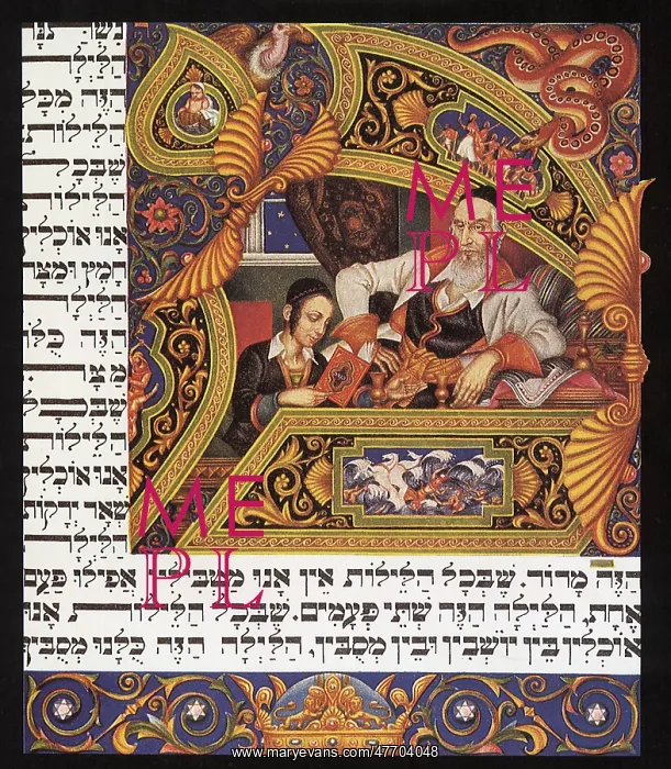 : Haggadah depicting The Four Questions : Haggadah depicting The Four Questions