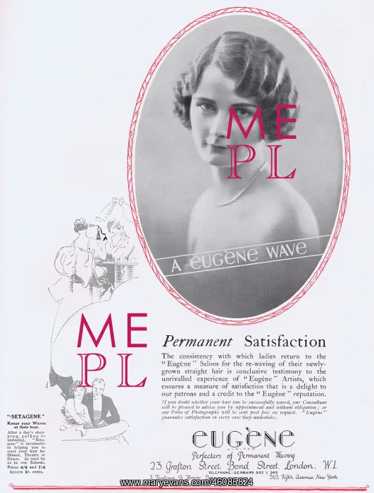 : Hairdressing advert for Eugene, perfectors of permanent wavi : Hairdressing advert for Eugene, perfectors of permanent wavi