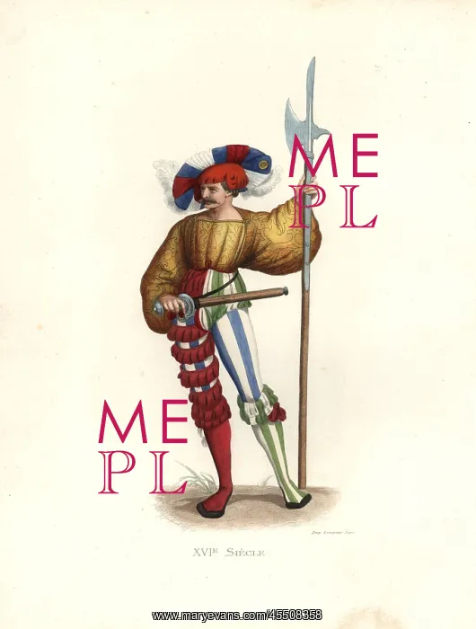 : Halberdier, 16th century, in plumed hat, gold : Halberdier, 16th century, in plumed hat, gold