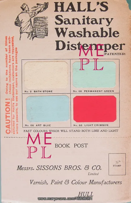 : Hall's Patent Sanitary Washable Distemper sample chart : Hall's Patent Sanitary Washable Distemper sample chart