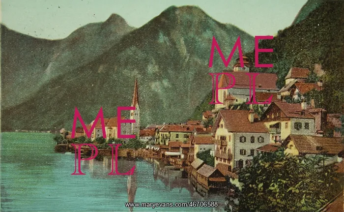 : Hallstatt at Lake Hallstatt. 1901. Four-color printing : Hallstatt at Lake Hallstatt. 1901. Four-color printing