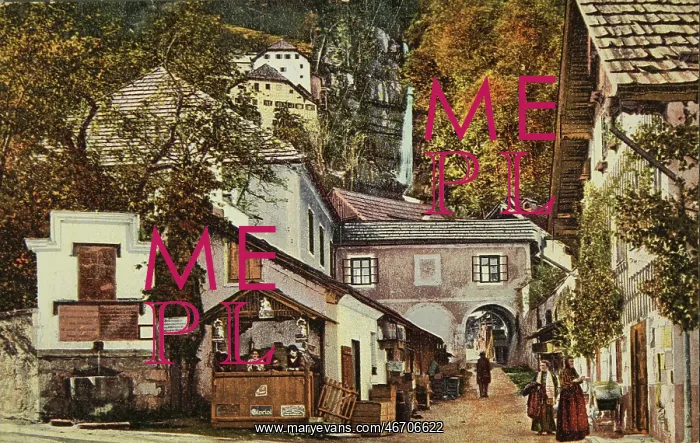 : Hallstatt with Muhlbach waterfall. 1912 : Hallstatt with Muhlbach waterfall. 1912