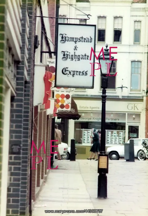 : Hampstead & Highgate Express sign in Hampstead, London : Hampstead & Highgate Express sign in Hampstead, London