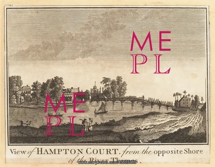 : Hampton Court Palace on the River Thames, 1784 : Hampton Court Palace on the River Thames, 1784