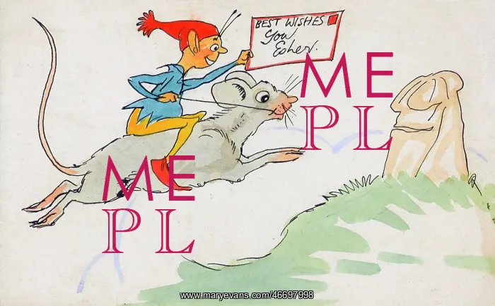 : Hand-drawn Greetings Card - Gnome riding a mouse : Hand-drawn Greetings Card - Gnome riding a mouse