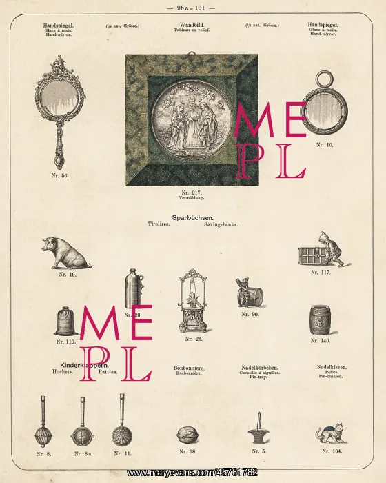 : Hand mirror, rattle, pintray, pin cushion, saving bank, etc : Hand mirror, rattle, pintray, pin cushion, saving bank, etc