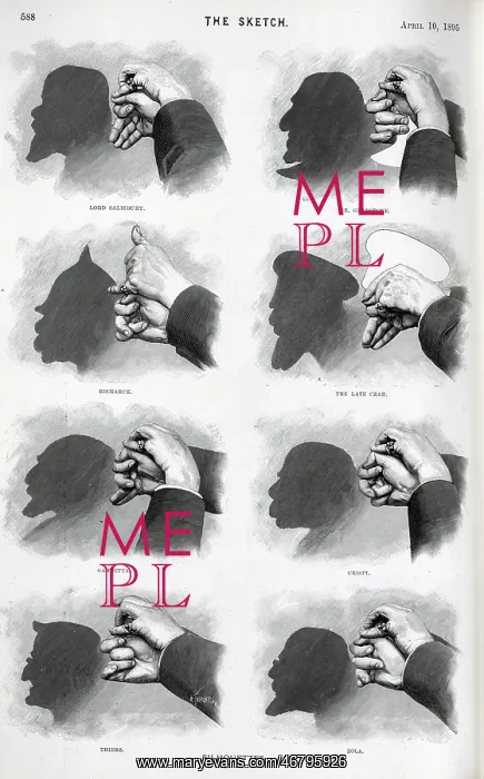 : Hand shadows, showing famous figures in silhouette : Hand shadows, showing famous figures in silhouette
