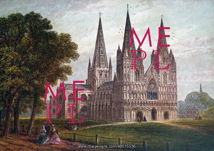 : Hand-tinted chromolithograph Lichfield Cathedral : Hand-tinted chromolithograph Lichfield Cathedral