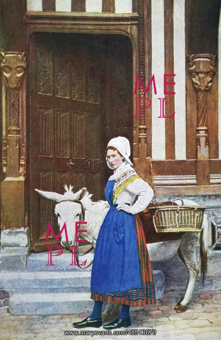 : A hand-tinted lithograph of a peasant female : A hand-tinted lithograph of a peasant female