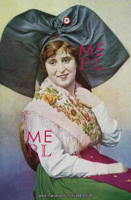 : A hand-tinted lithograph of a young girl : A hand-tinted lithograph of a young girl