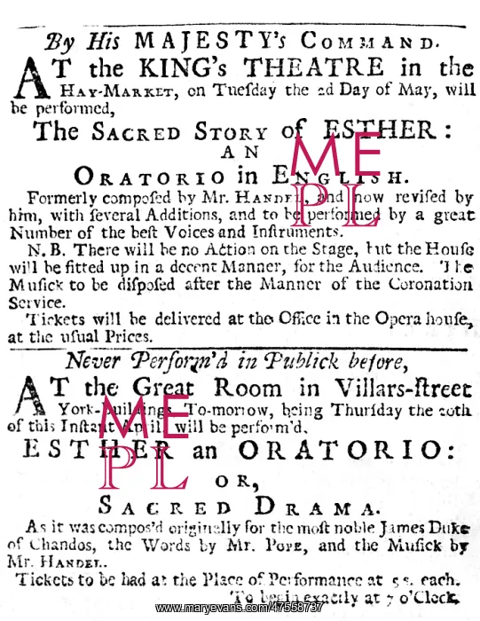 : Handel performance announcement, 1732 : Handel performance announcement, 1732