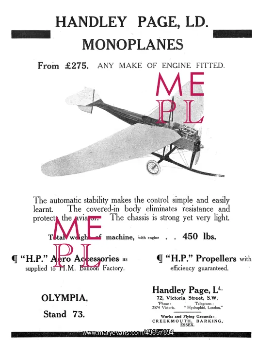  : Handley Page Monoplanes