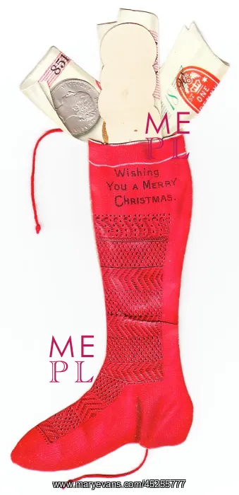 : Handmade Christmas card in the shape of a stocking : Handmade Christmas card in the shape of a stocking