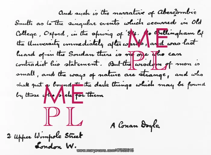 : Handwriting sample: Arthur Conan Doyle, 1925 : Handwriting sample: Arthur Conan Doyle, 1925