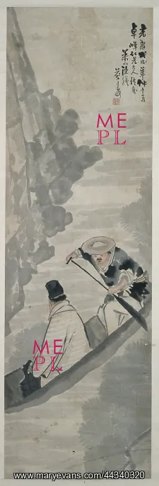 : Hanging scroll with figures in a boat : Hanging scroll with figures in a boat