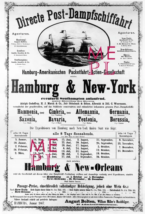 : HAPAG poster, circa 1870 : HAPAG poster, circa 1870