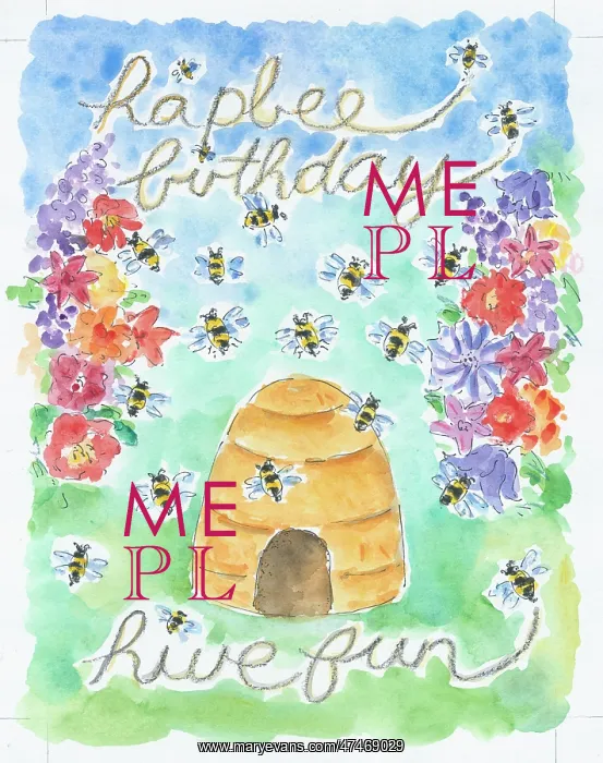 : hapbee birthday e hive fun - bee hive with bees and flowers : hapbee birthday e hive fun - bee hive with bees and flowers