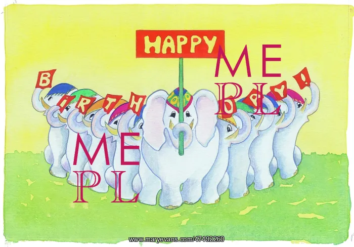  : Happy Birthday design with ten elephants