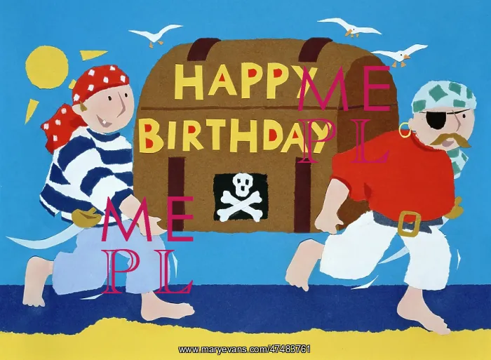  : Happy Birthday ' two pirates & chest