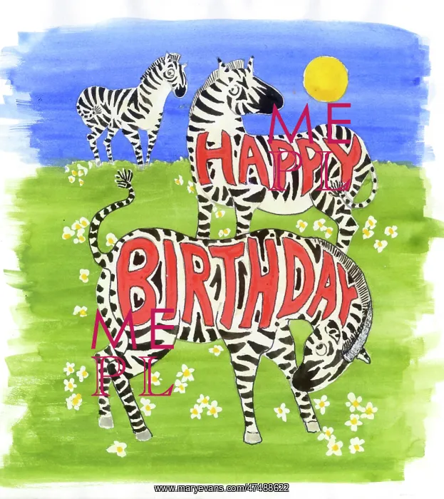  : Happy Birthday with three Zebras