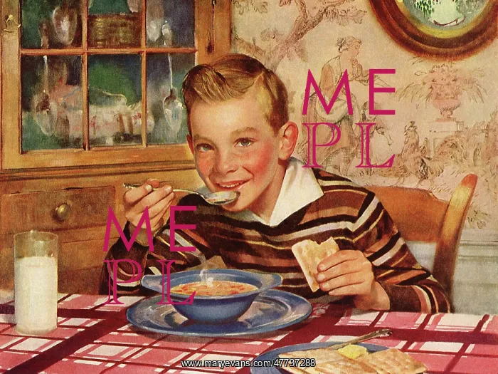 : Happy Boy eating Soup and Crackers : Happy Boy eating Soup and Crackers