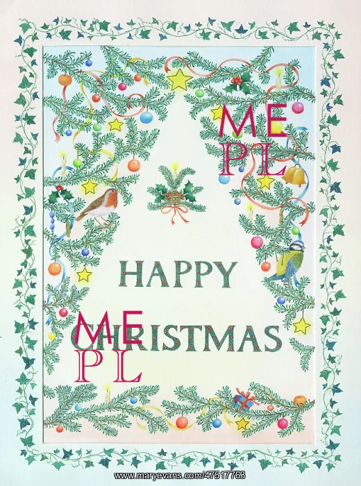: Happy Christmas with Christmas tree boughs : Happy Christmas with Christmas tree boughs