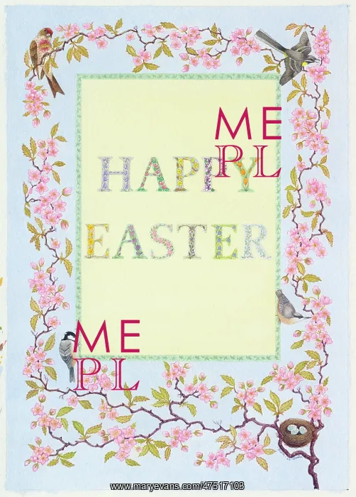 : Happy Easter with cherry blossom and birds : Happy Easter with cherry blossom and birds